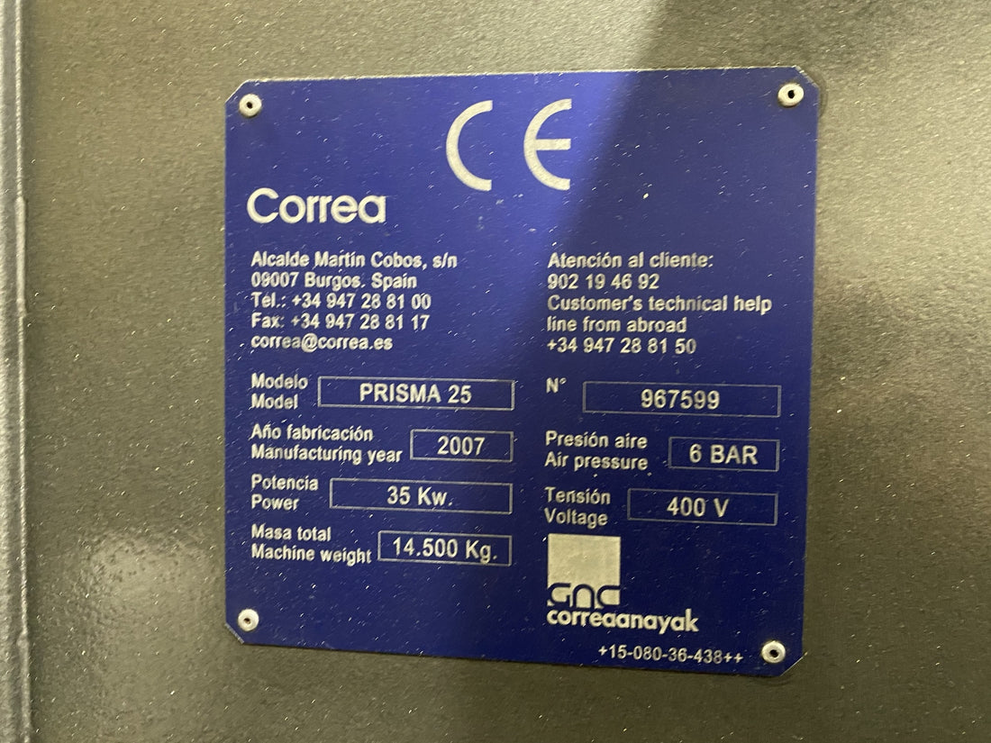 FRESADORA BANCADA FIJA CNC CORREA PRISMA 25