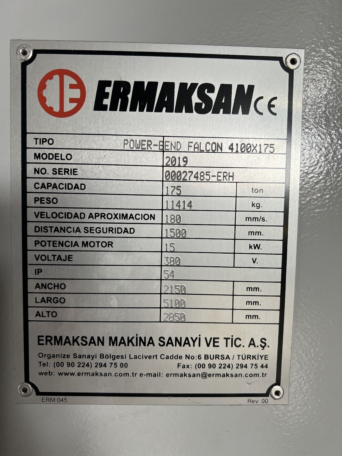 PLEGADORA ERMAKSAN POW.BEND FAL.4100x175