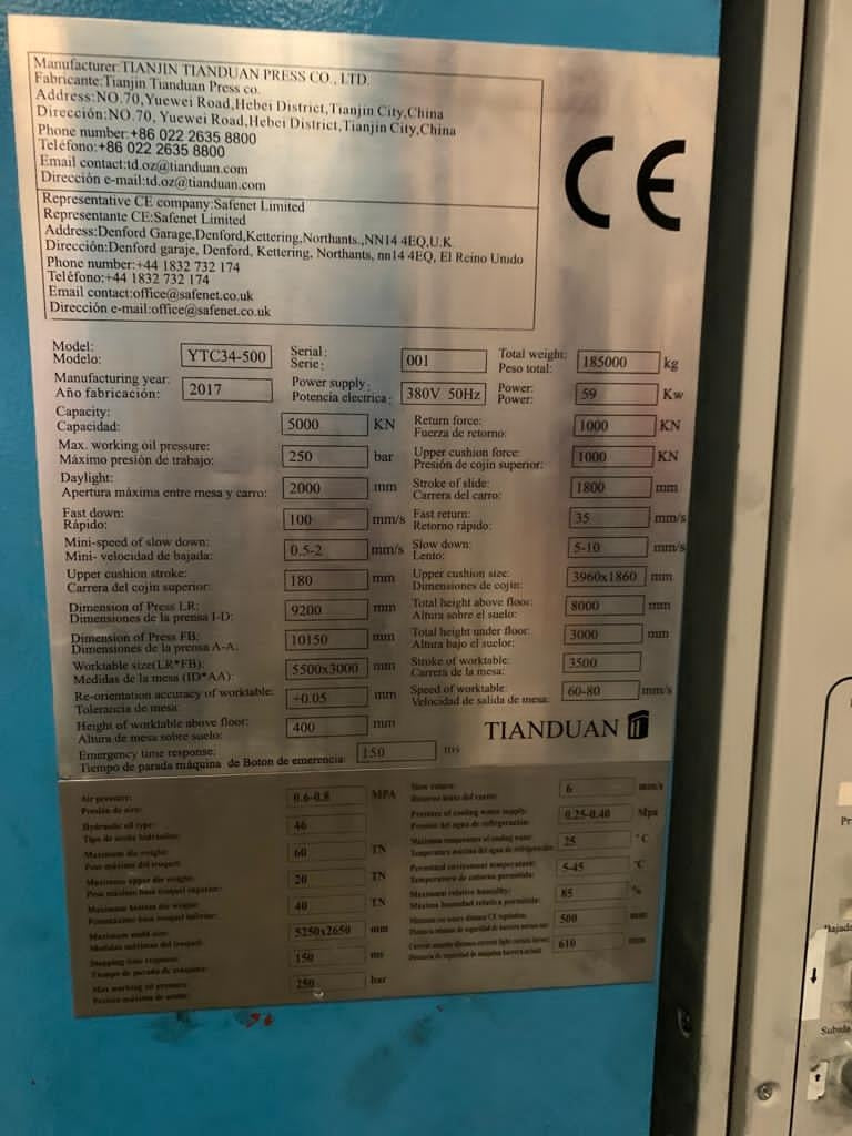 PRENSA HIDRAULICA TIANDUAN MOD YTC34-500