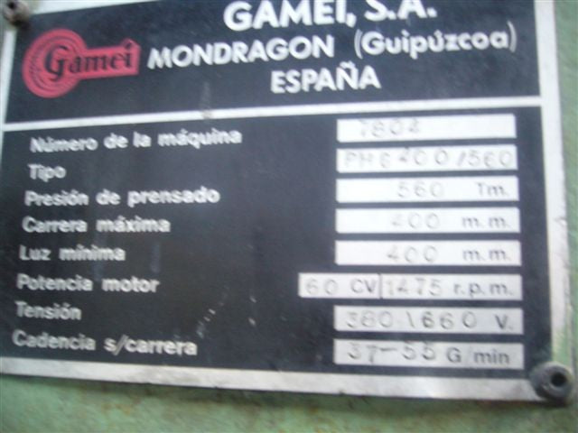 PRENSA DE ESTAMPACION GAMEI TIPO PHG 400/560